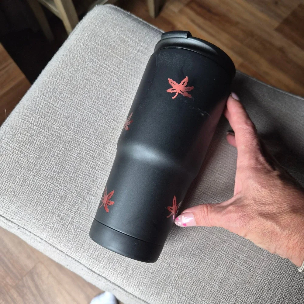 Ohio State Buckeyes KCB Matte Black Travel Tumbler Metallic Red Buckeye Leaves